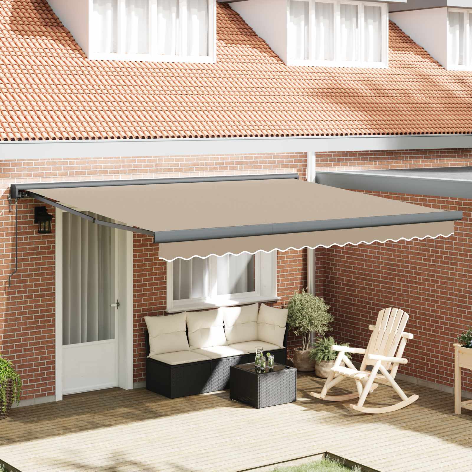 Toldo Retráctil Beige 400 X 300 Cm Tela Y Metal_1