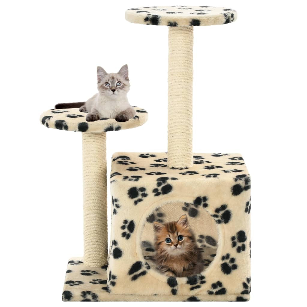 Vidaxl Rascador Para Gatos Con Poste De Sisal Huellas Beige 60 Cm_1