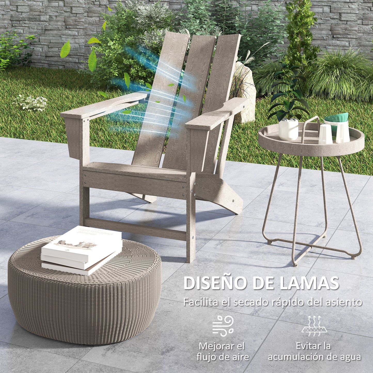 Outsunny Silla Adirondack Exterior Carga 120 Kg 75x83x90 Cm Gris Oscuro_5