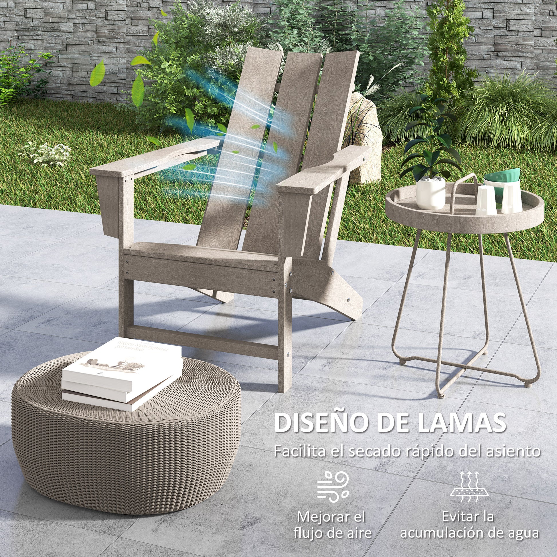 Outsunny Silla Adirondack Exterior Carga 120 Kg 75x83x90 Cm Gris Oscuro_5