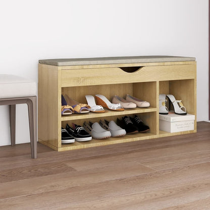 Vidaxl Banco Zapatero Con Cojín Madera Ingeniería Sonoma 104x30x49 Cm_1