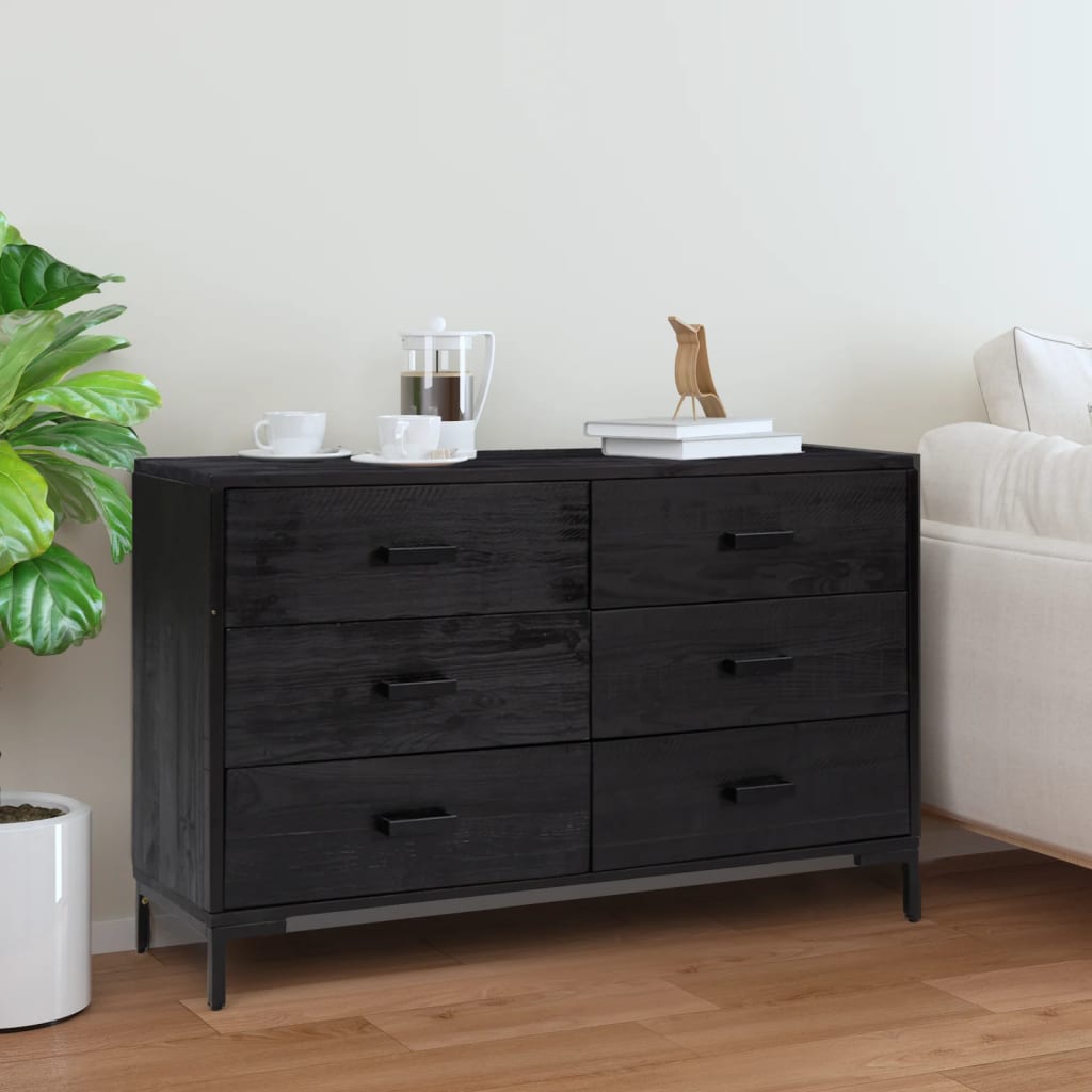 Aparador De Madera Maciza De Pino Negro 110x35x70 Cm / Vetonek_2
