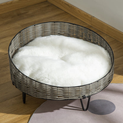 Pawhut Cama Para Perros De Mimbre Con Cojín Lavable Y Patas Elevadas Ø60x32 Cm_4