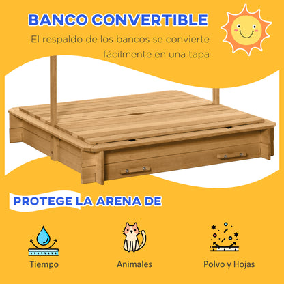 Outsunny Arenero Para Niños De Madera Con Toldo Ajustable 106x106x115 Cm Natural_4