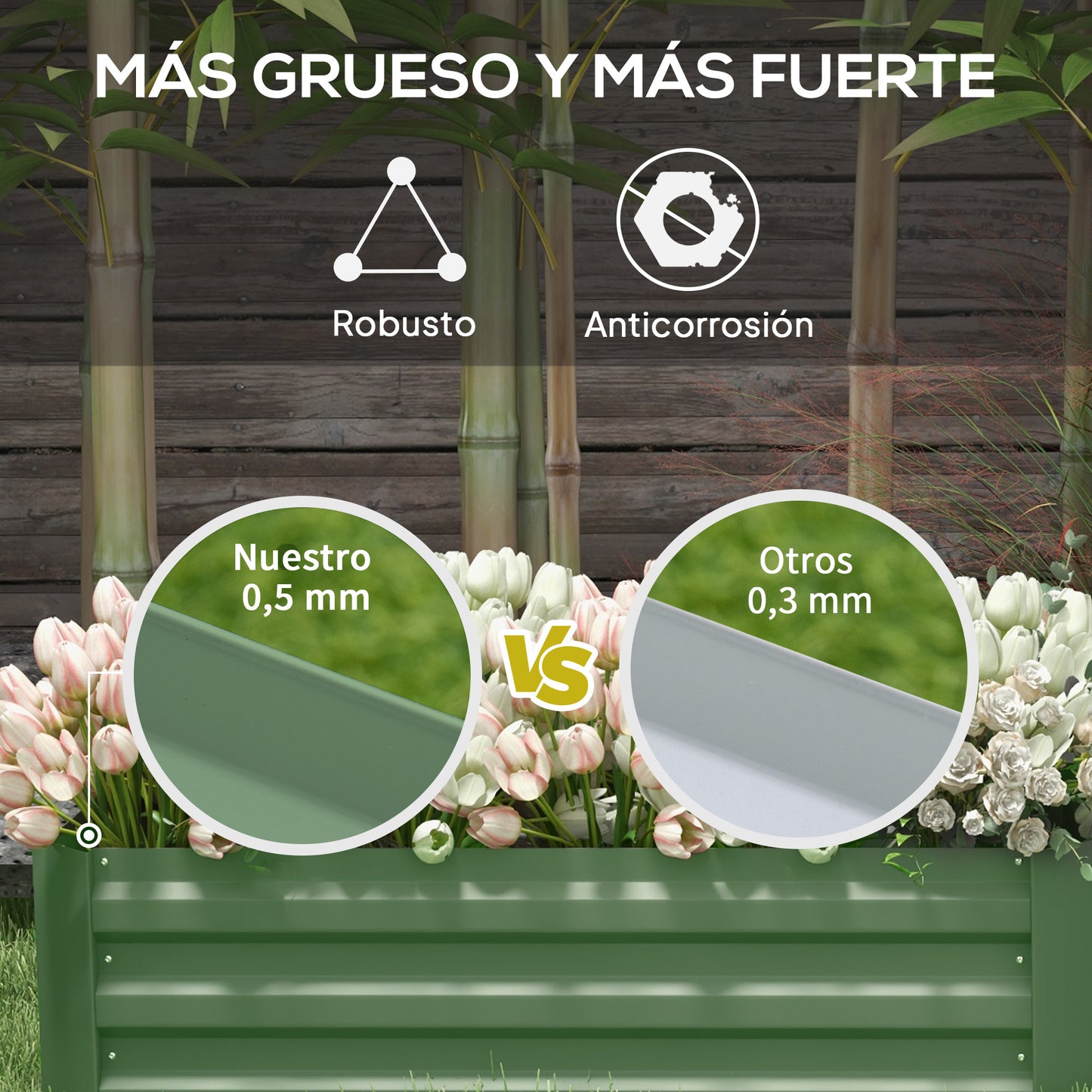 Outsunny Juego De 2 Jardineras Exterior Grandes De Acero 100x50x30 Cm Verde_5