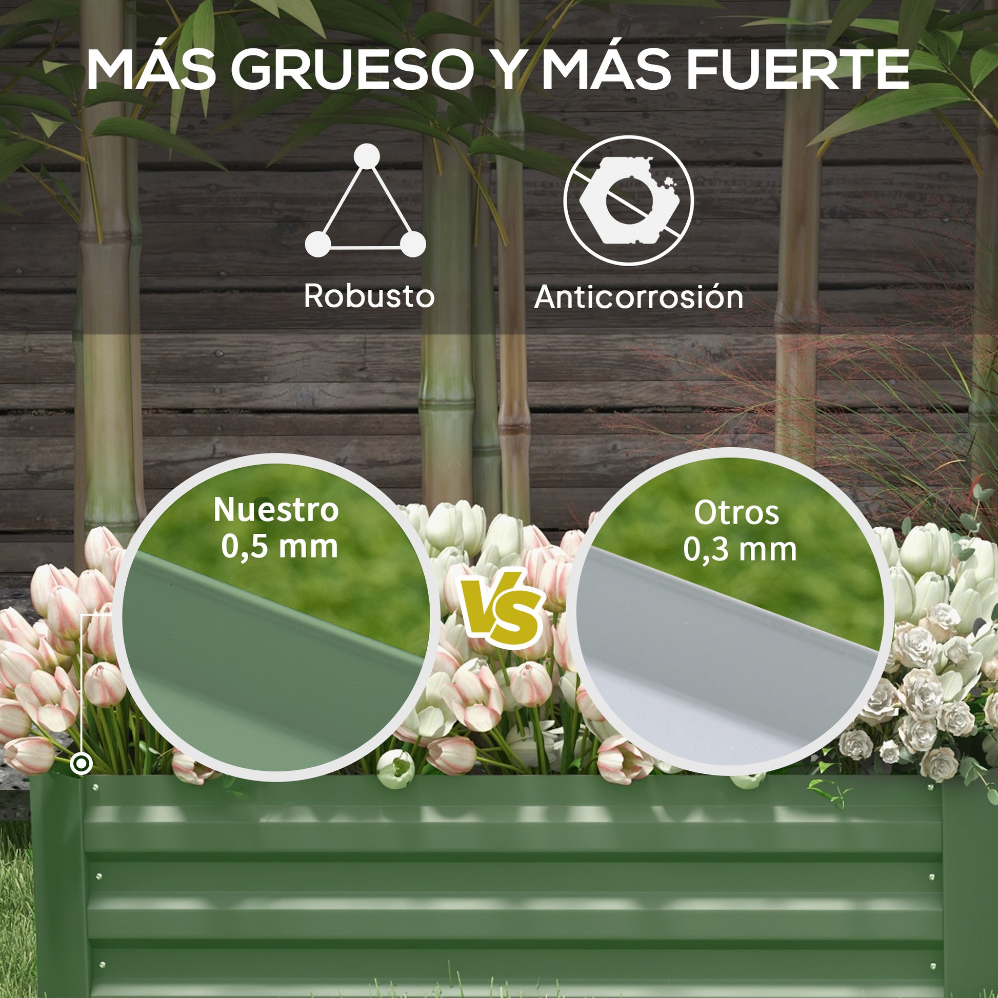 Outsunny Juego De 2 Jardineras Exterior Grandes De Acero 100x50x30 Cm Verde_5