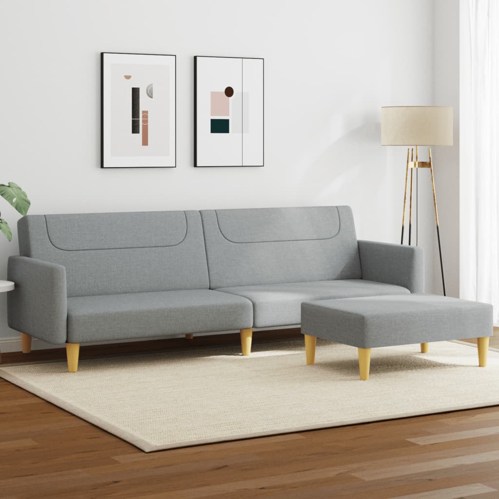 Sofá Cama De 2 Plazas Con Taburete Tela Gris Claro / Vetonek_1