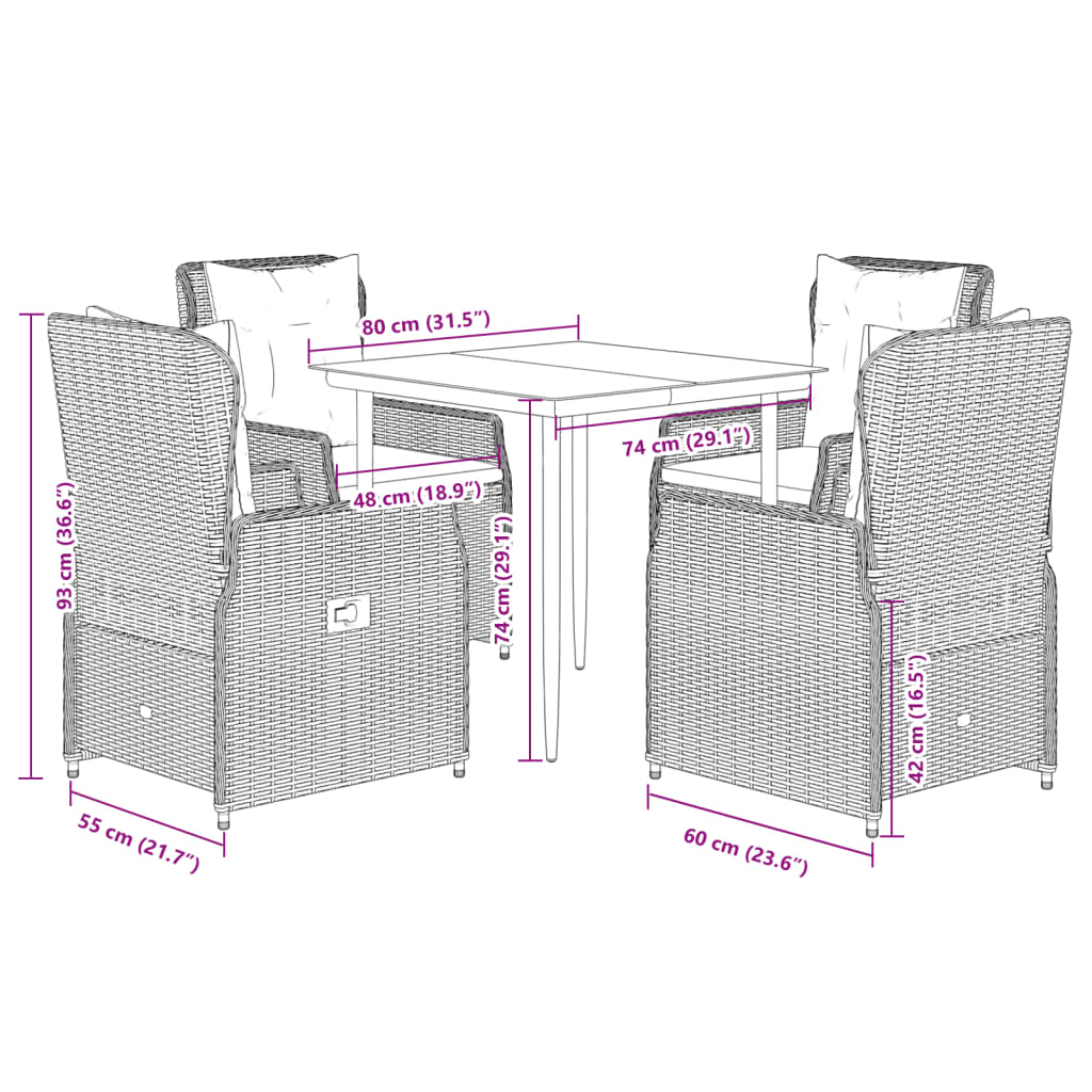 Set Comedor De Jardín 5 Pzas Con Cojines Ratán Sintético Beige / Vetonek_4