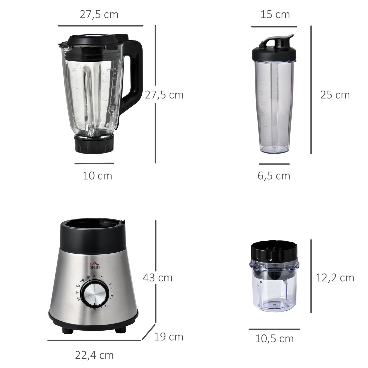 Homcom Batidora Vaso 1000w Jarra De 1.5l 4 Programas Y 5 Velocidades Ajustables_2