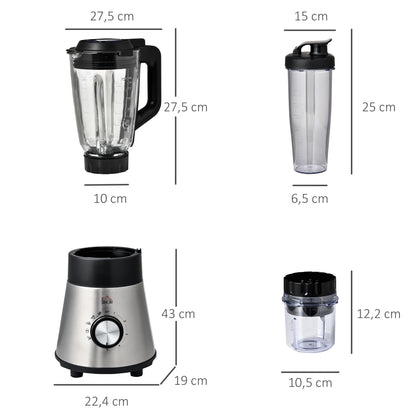 Homcom Batidora Vaso 1000w Jarra De 1.5l 4 Programas Y 5 Velocidades Ajustables_2