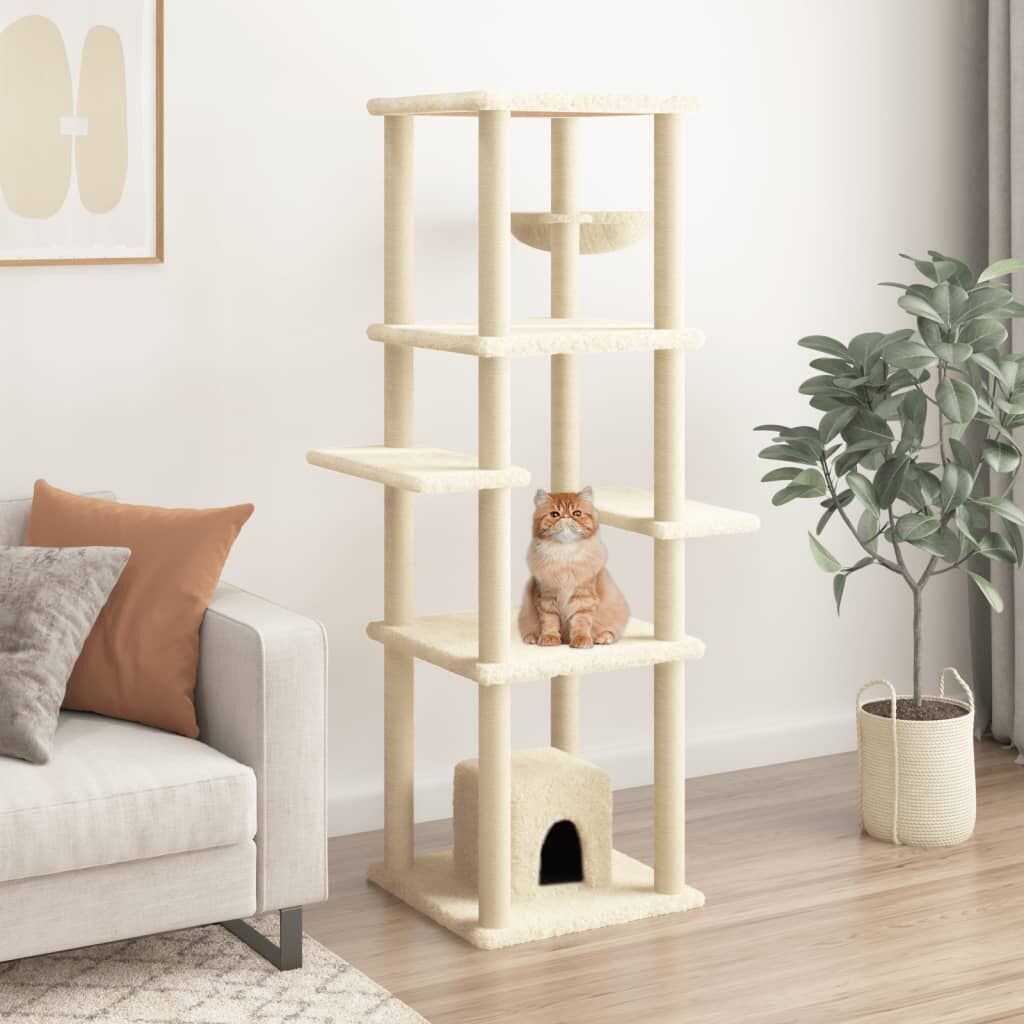 Vidaxl Rascador Para Gatos Con Postes De Sisal Crema 154 Cm_1