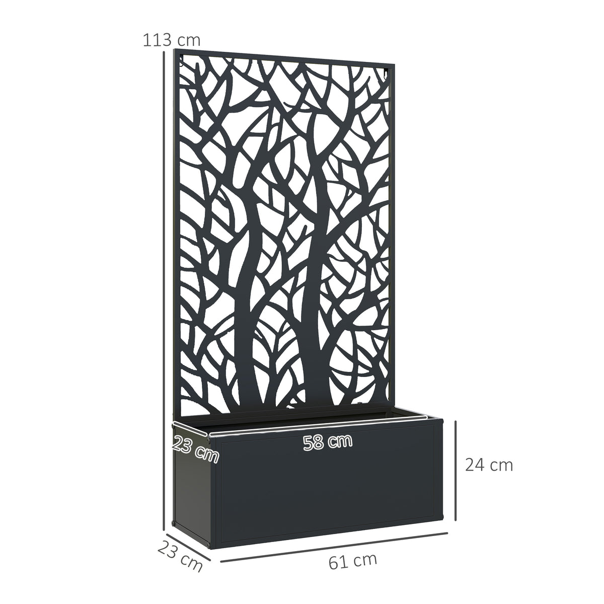 Outsunny Jardinera Exterior Grande De Metal Con Pantalla De Privacidad Negro_2