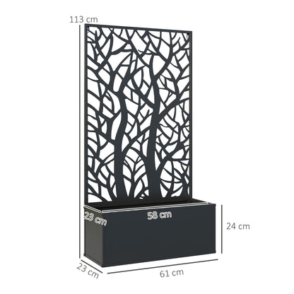 Outsunny Jardinera Exterior Grande De Metal Con Pantalla De Privacidad Negro_2