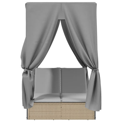 Tumbona Doble Con Techo Y Cortinas Ratán Sintético Beige / Vetonek_3