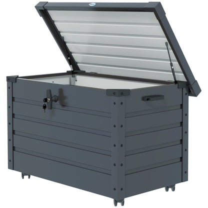 Outsunny Baúl De Almacenaje Exterior 295l Con 4 Ruedas 2 Asas 100x62x65 Cm Gris_0