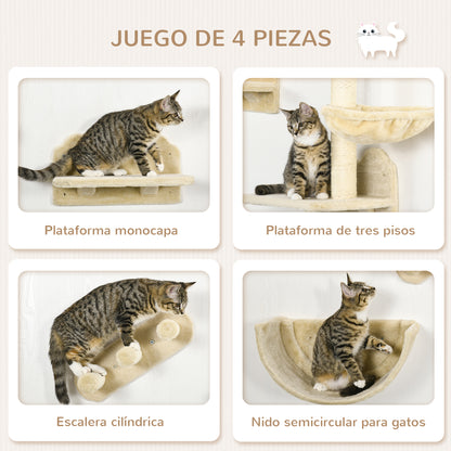 Pawhut Estante De Escalada Para Gatos De Pared Con Hamaca Nido Plataformas Beige_4
