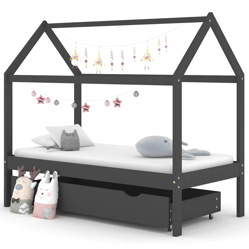 Vidaxl Estructura De Cama Infantil Y Cajón Madera Pino Gris 80x160cm_1