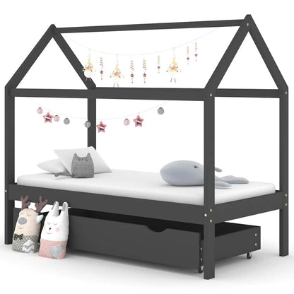 Vidaxl Estructura De Cama Infantil Y Cajón Madera Pino Gris 80x160cm_1