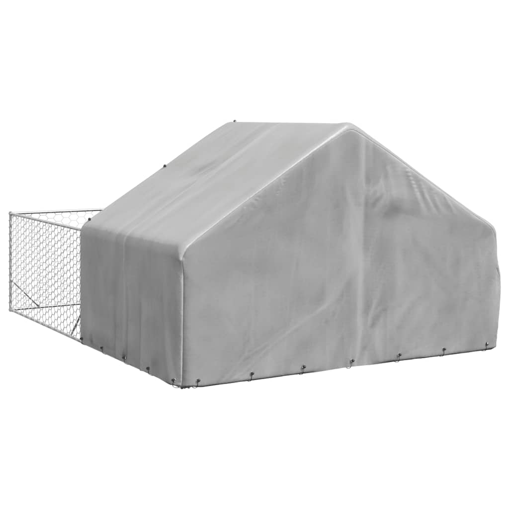 Caseta Perros Exterior Con Corral 4x3x1,9 M Acero Galvanizado_4