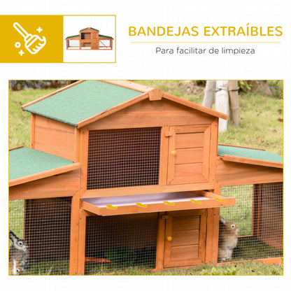 Pawhut Conejera Grande Jaula Para Conejos Con Rampa Y Zona Abierta 215x63x100 Cm_5