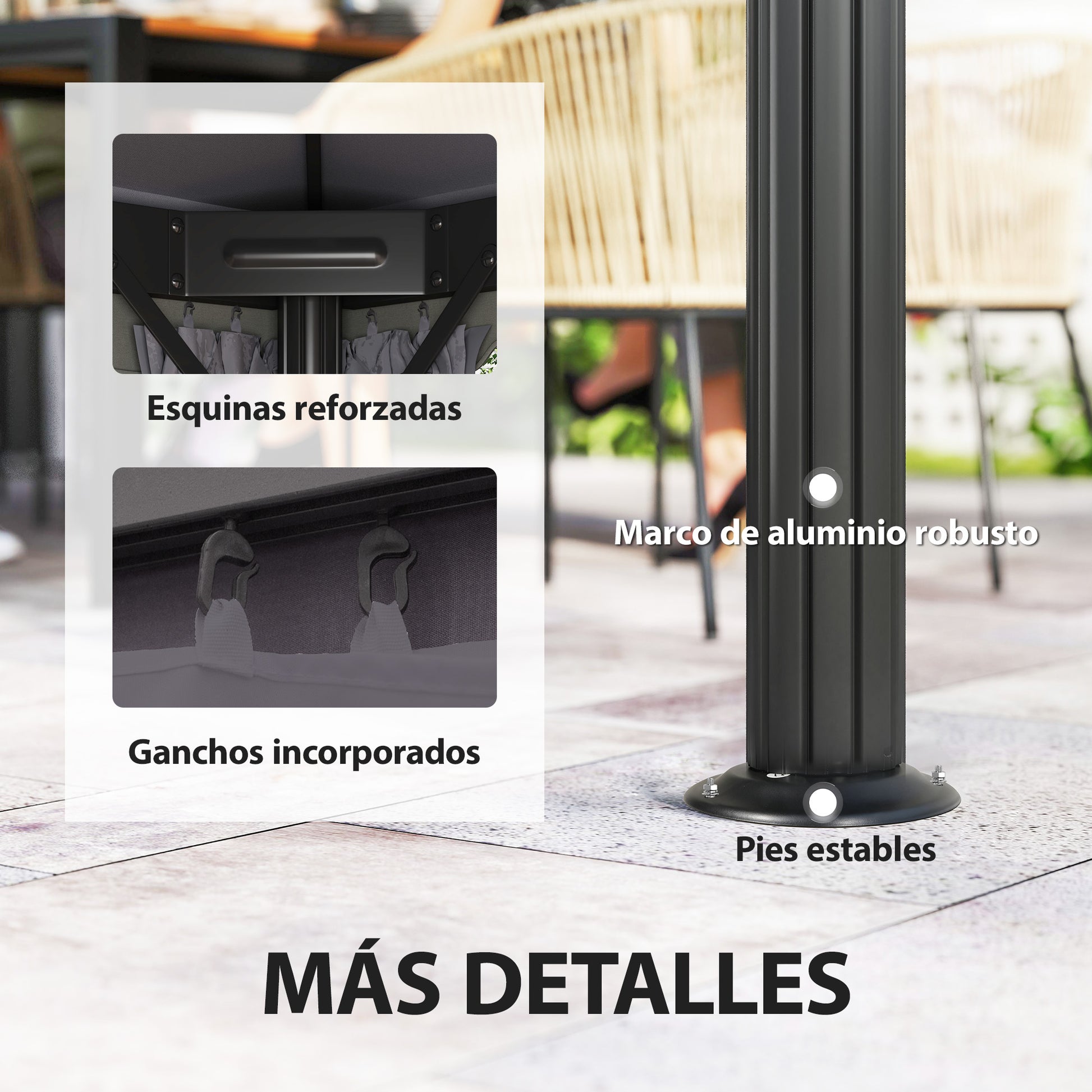Outsunny Cenador De Jardín 4x3 M Con Doble Techo 4 Cortinas Y Mosquitera Gris_5
