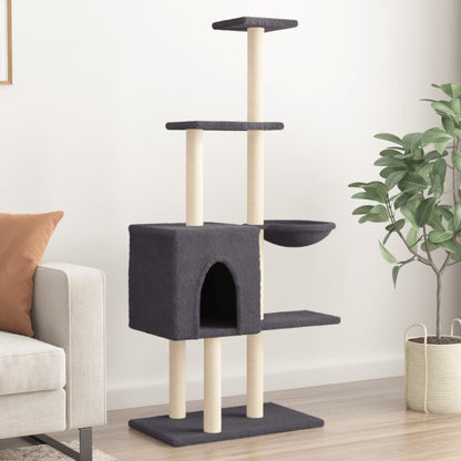 Vidaxl Rascador Para Gatos Con Postes De Sisal Gris Oscuro 145 Cm_1