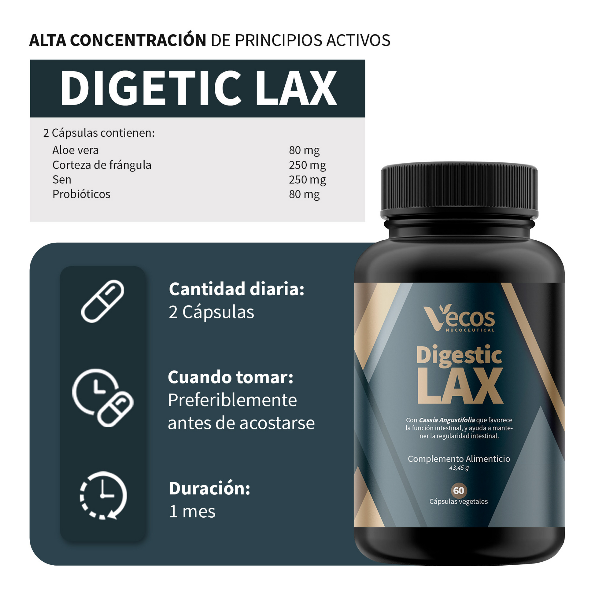 Digestic Lax Vecos 60 Cápsulas | Tránsito Intestinal Y Efecto Laxante | Con Sen, Frángula Y Aloe Vera_2