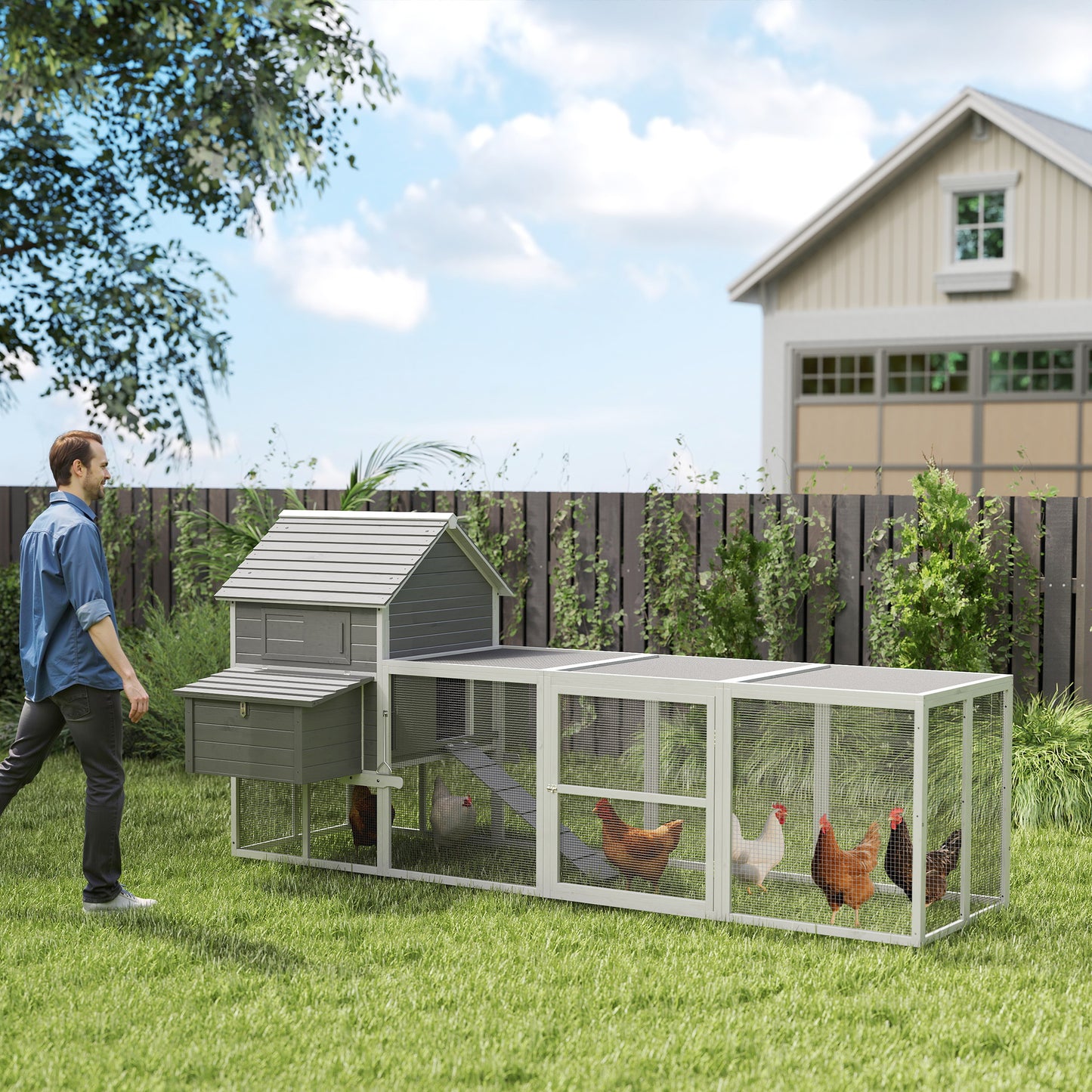 Pawhut Gallinero Grande De Madera 310,5x149,5x149 Cm Para 4-6 Gallinas Gris_1