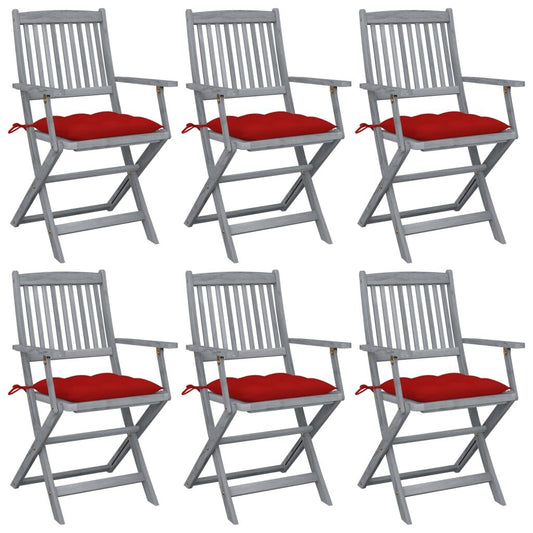 Vidaxl Sillas De Jardín Plegables 6 Uds Cojines Madera Maciza Acacia_0