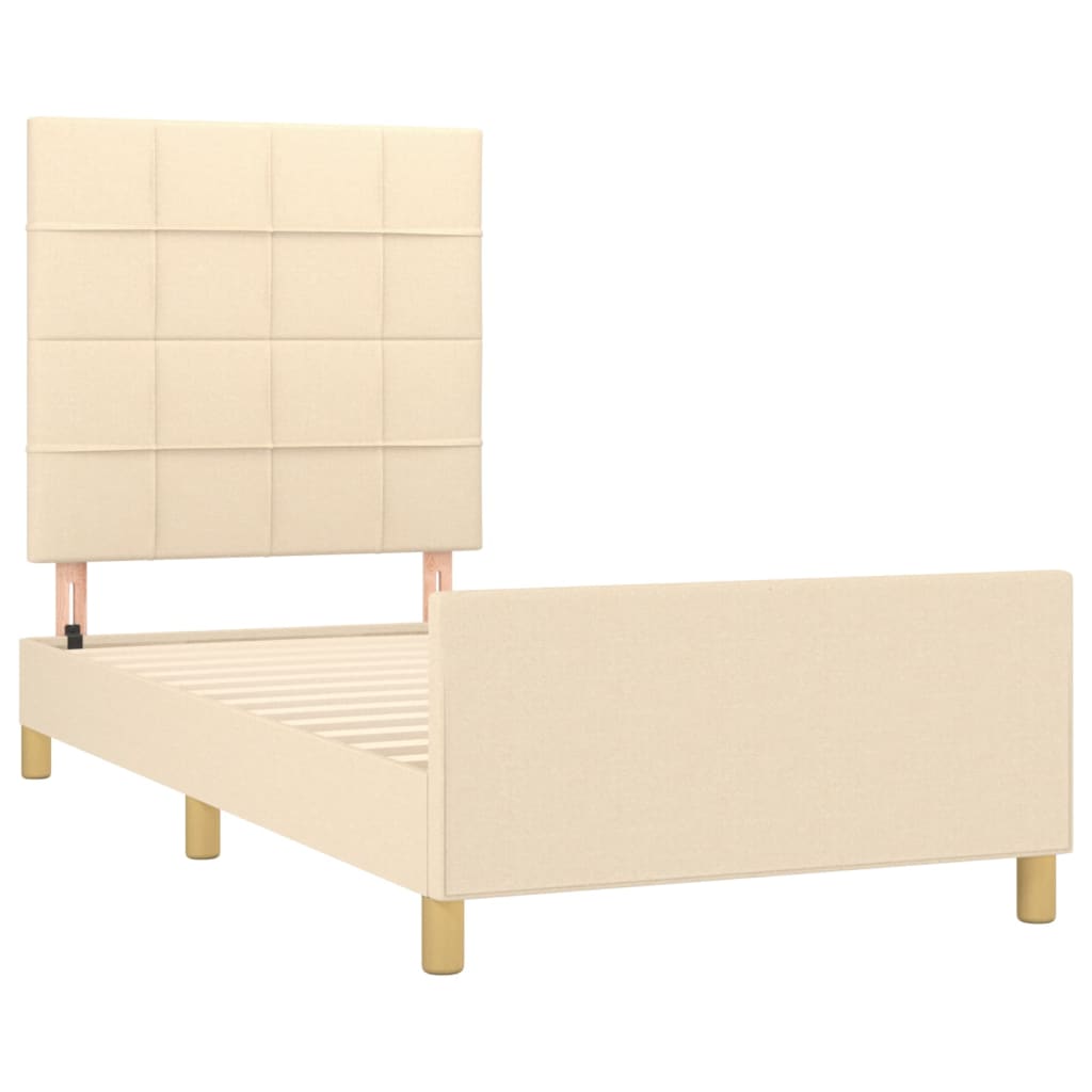 Estructura De Cama Con Cabecero De Tela Color Crema 80x200 Cm / Vetonek_1