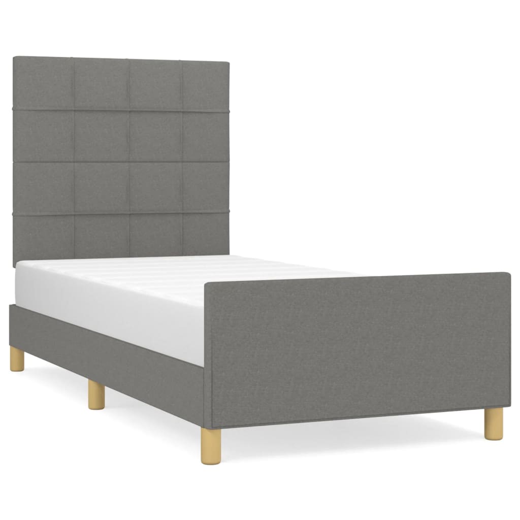 Estructura De Cama Con Cabecero De Tela Gris Oscuro 90x190 Cm / Vetonek_1