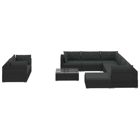 Vidaxl Set Muebles De Jardín 10 Piezas Y Cojines Ratán Sintético Negro_0