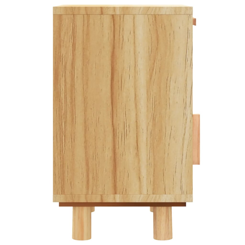 Mesita De Noche Madera Maciza Pino Marrón Y Ratán Natural_4
