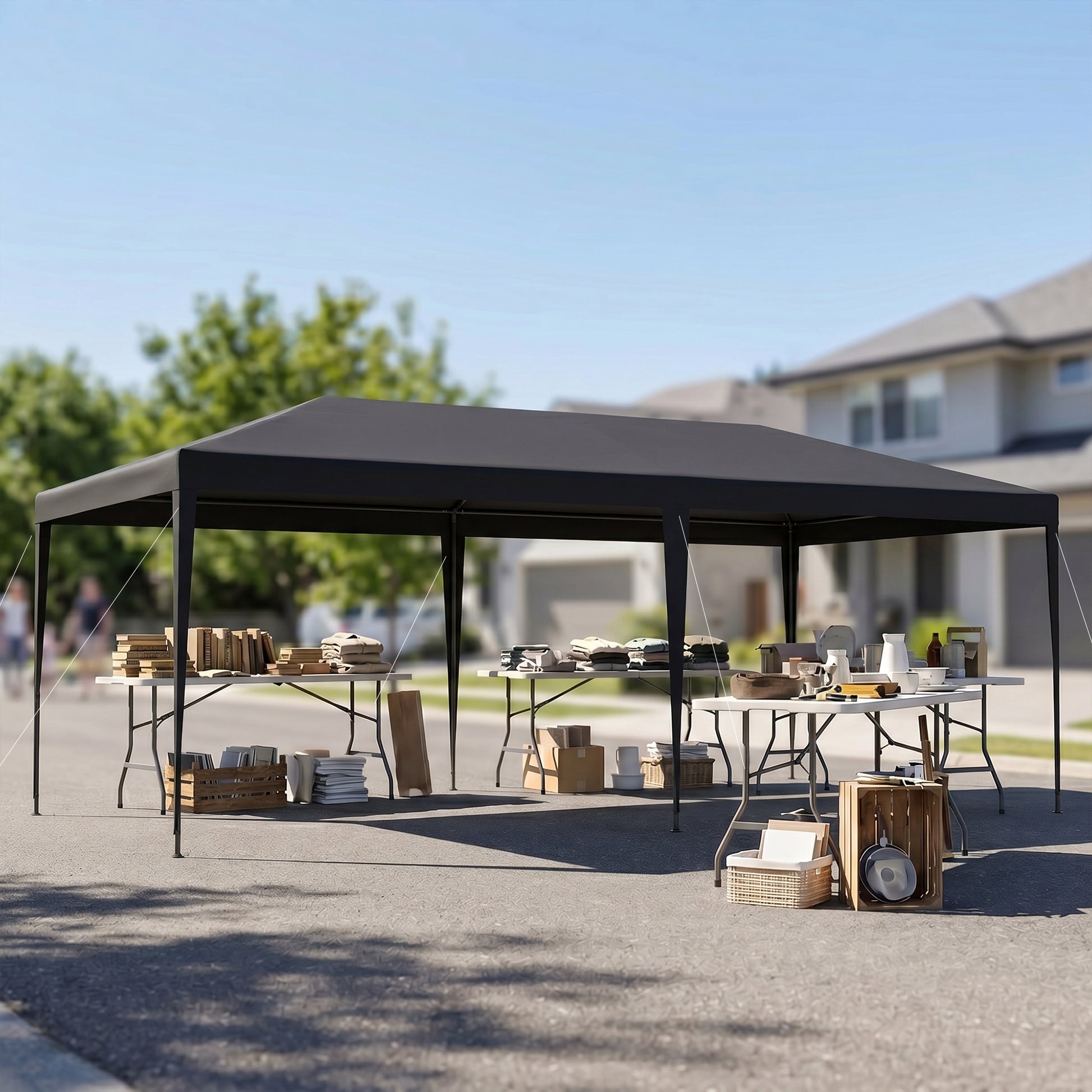 Outsunny Carpa De Jardín 6x3m Con 4 Paredes Laterales 2 Ventanas Visibles Gris_4