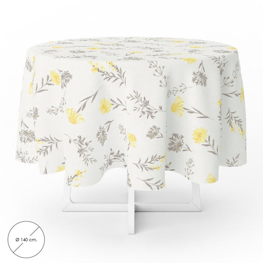 Mantel Hule Redondo Flores Amarillas Impermeable Antimanchas Pvc Ø140 Cm. Uso Interior Y Exterior_0