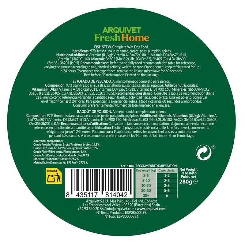 Arquivet Fresh Home Fish Stew Alimento húmedo de pescado para perros 280 g