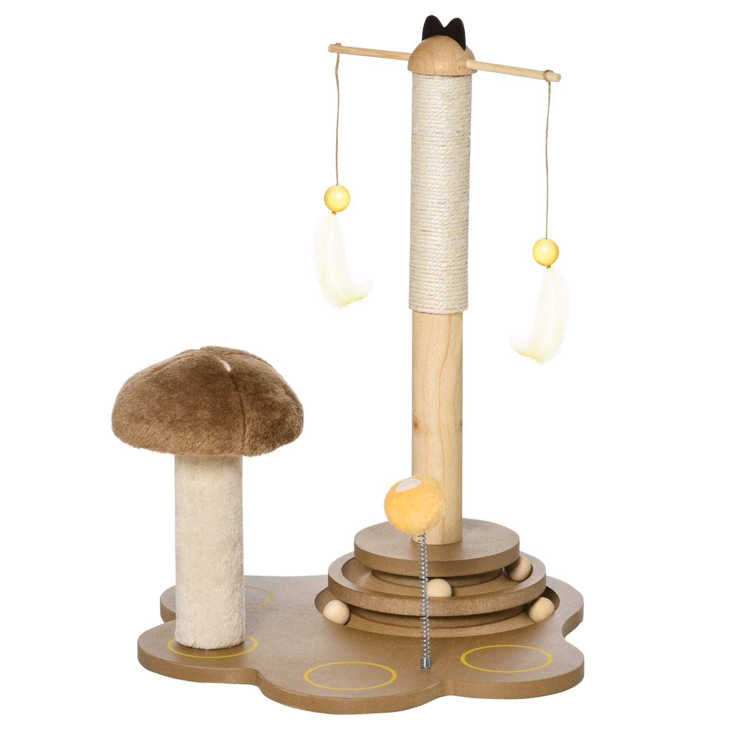 Pawhut Rascador Para Gatos De Sisal Con Seta Juego Con Muelle Y Base De Madera_0