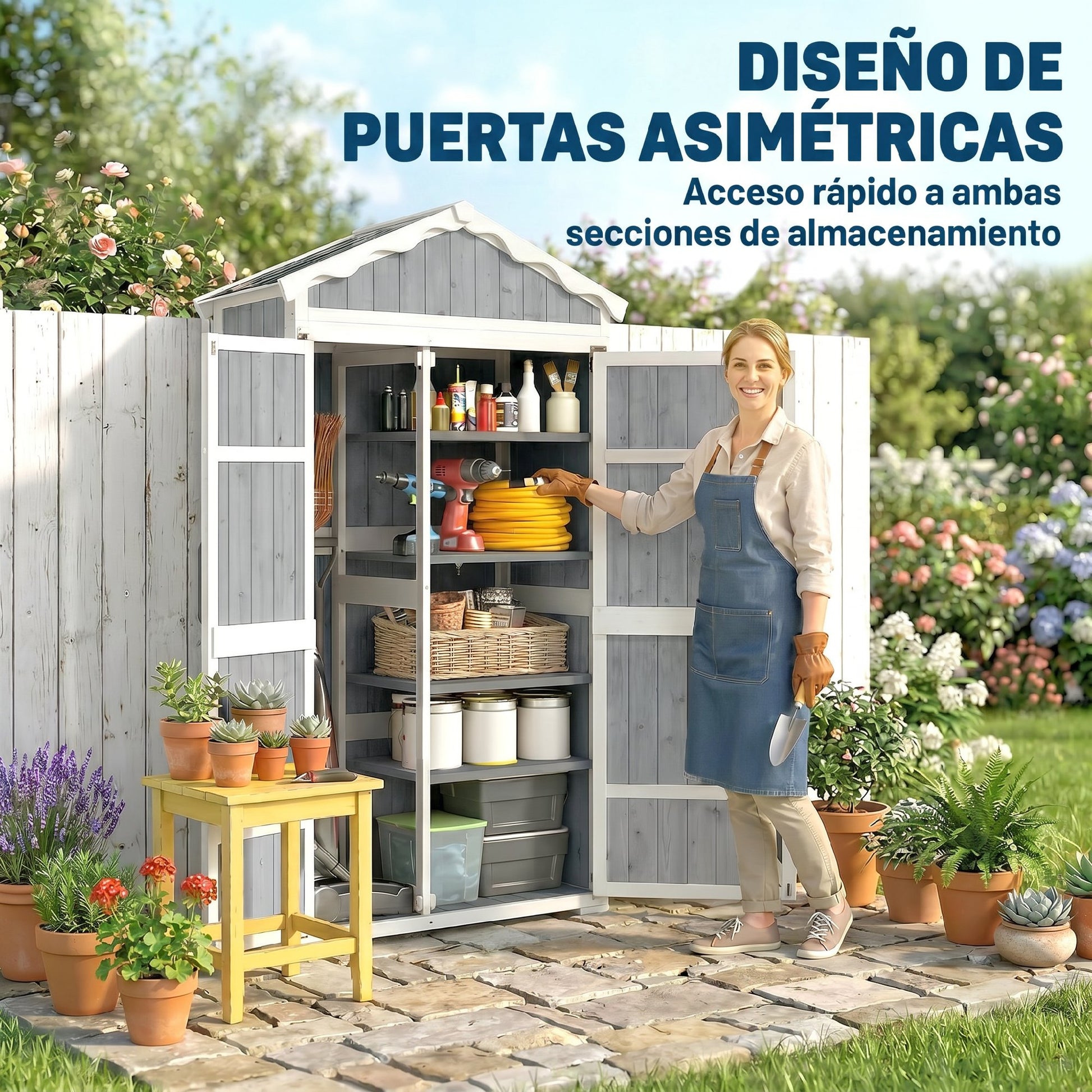 Outsunny Caseta De Jardín De Madera 105x55x179 Cm Con 4 Estantes Extraíbles_4