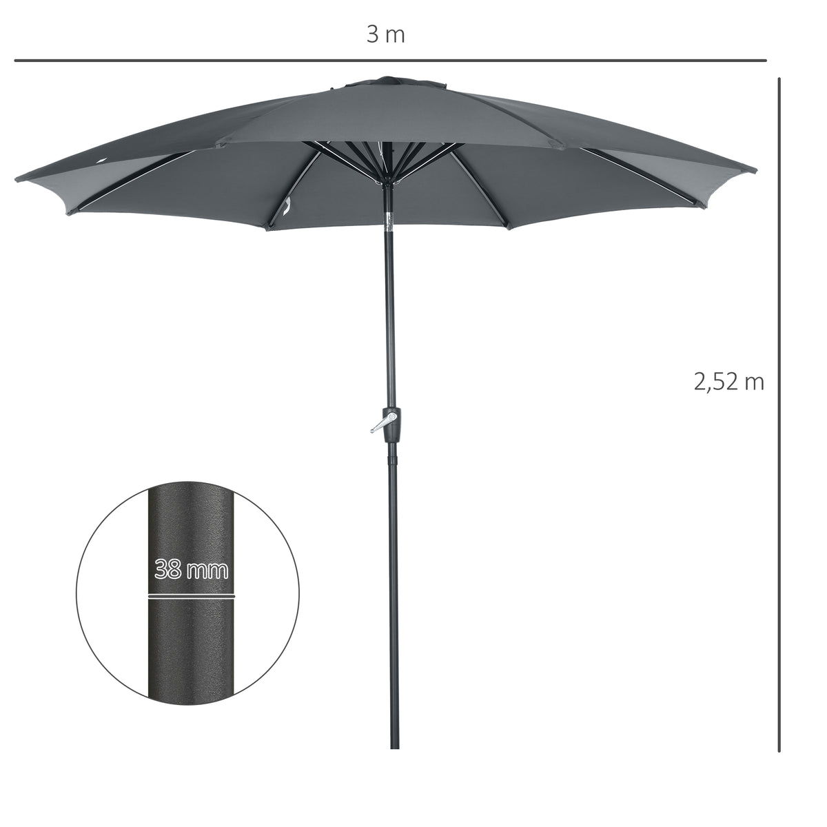 Sombrilla De Jardín Inclinable Con Manivela Outsunny Ø300x240 Cm Gris_2