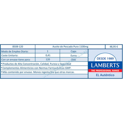 Aceite de Pescado Puro, Lamberts 120 cápsulas