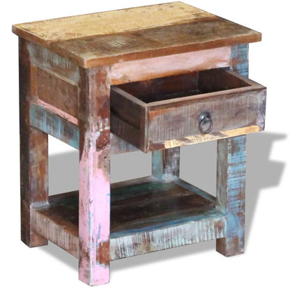 Mesa Auxiliar Con 1 Cajón Madera Maciza Reciclada 43x33x51 Cm_4