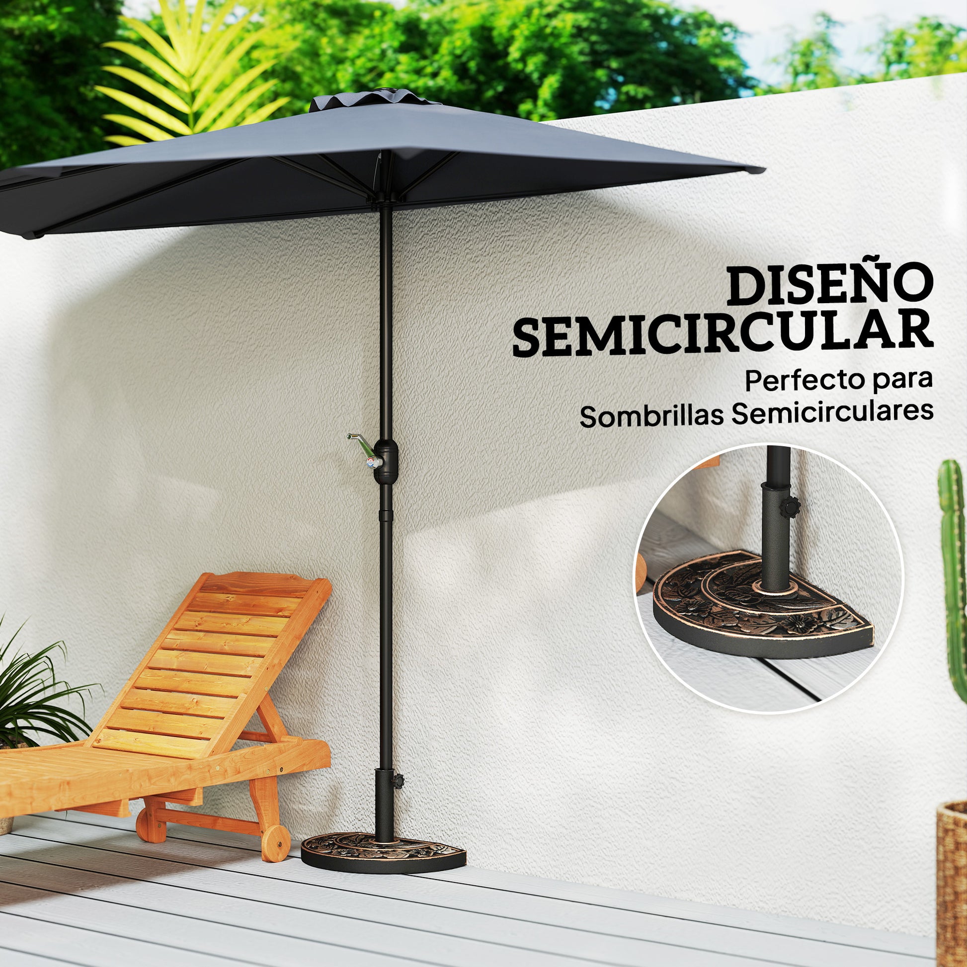 Outsunny Base De Sombrilla Semicírculo Peso 9 Kg Soporte Para Parasol De Resina Para Poste De Paraguas De Ø3_4