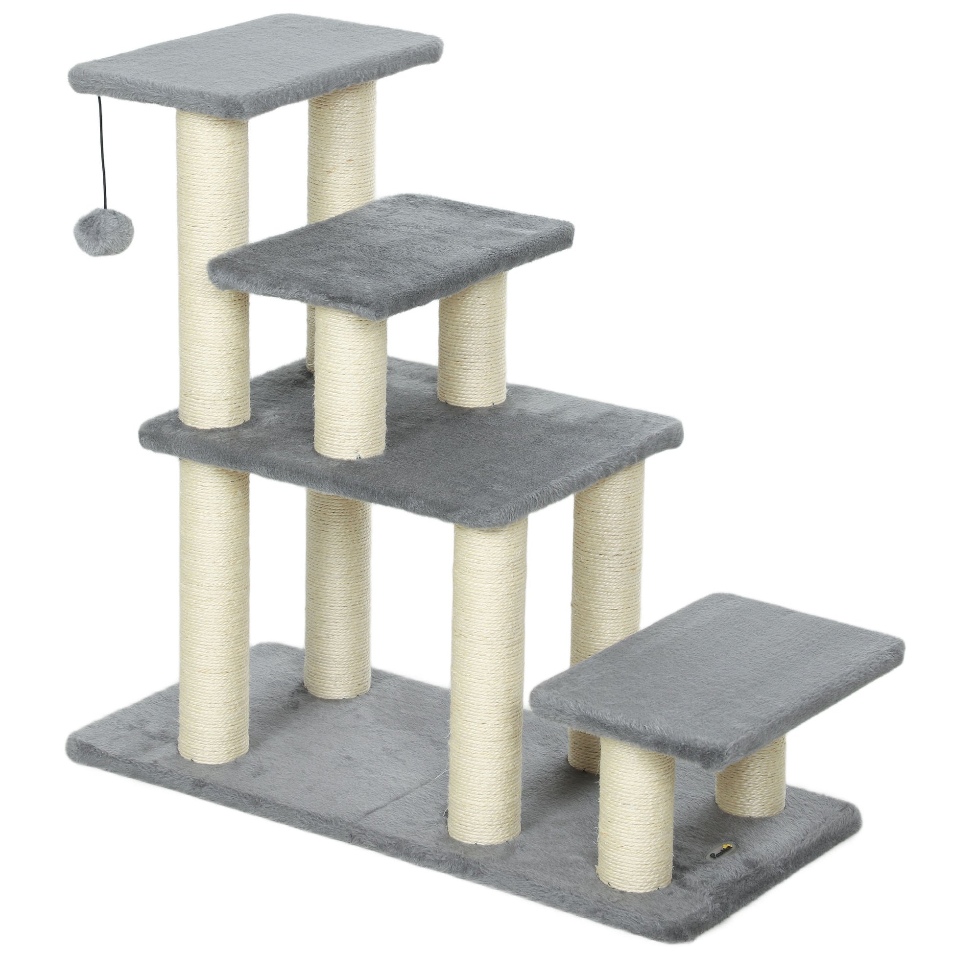 Pawhut Escalera Para Mascotas Ajustable De 3/4 Peldaños Con Bola Colgante Gris_0