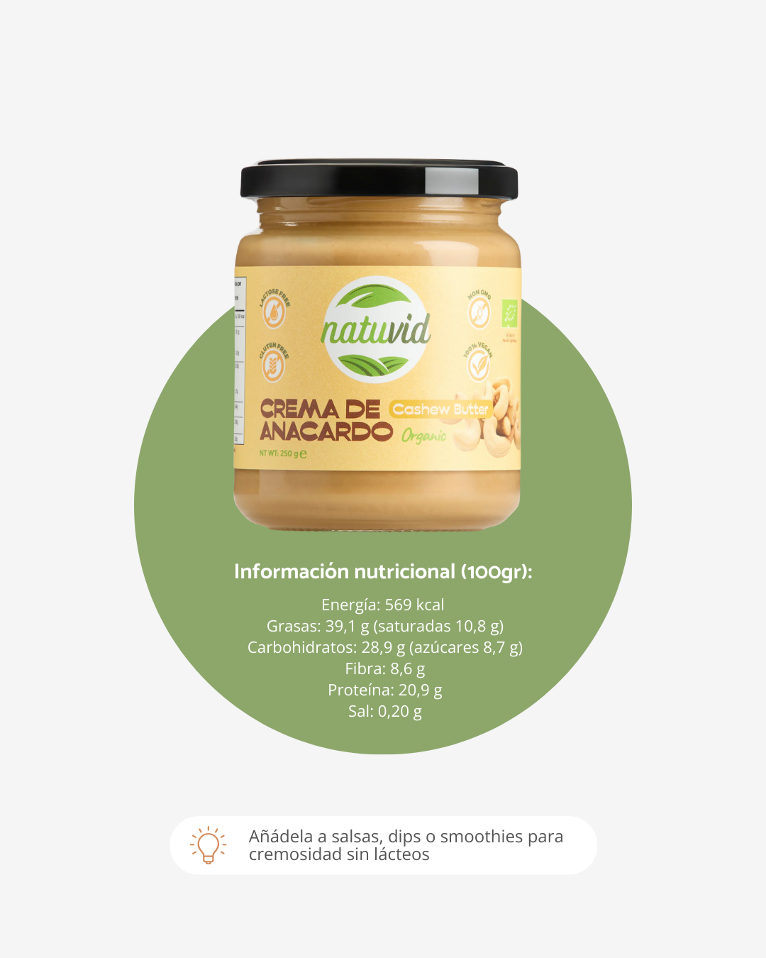 Crema de Anacardo BIO Natuvid | 250gr | SIN GLUTEN | SIN LACTOSA | 100% NATURAL | NON-GMO_4