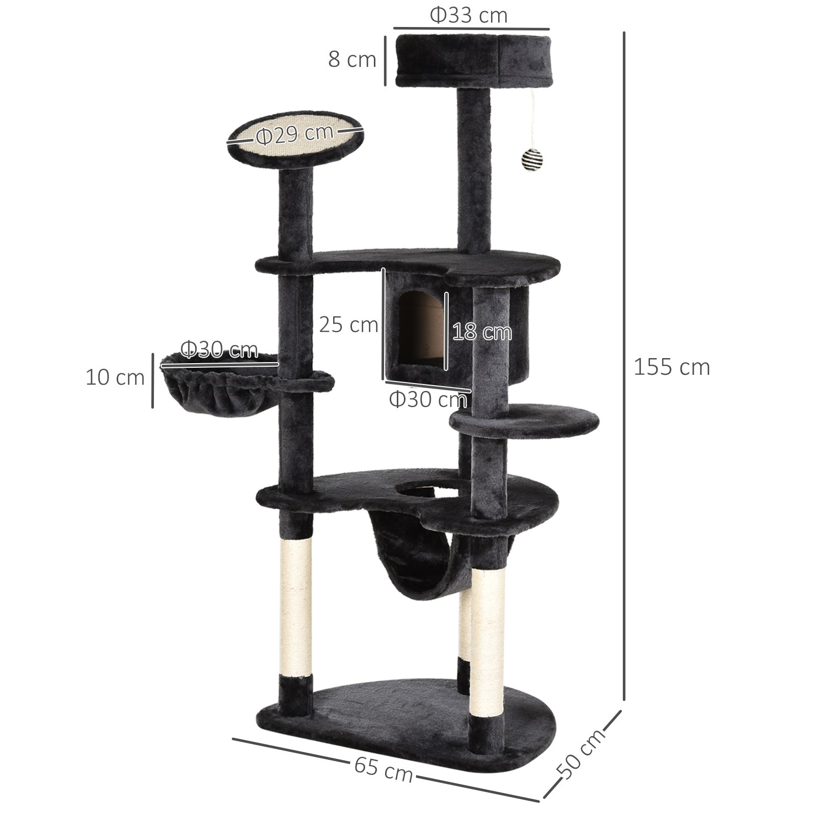 Pawhut Árbol Rascador Para Gatos Grande 65x50x155cm Centro De Actividades Postes_2