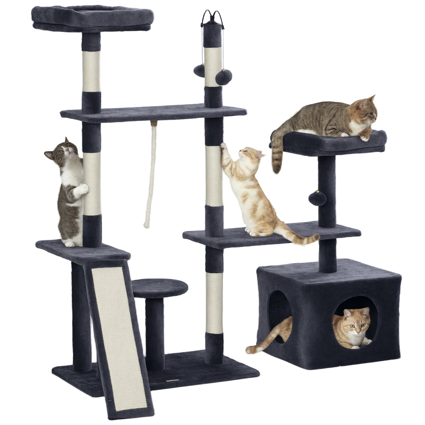 Pawhut Árbol Rascador Para Gatos 134 Cm Con Nidos Plataformas Gris Oscuro_0