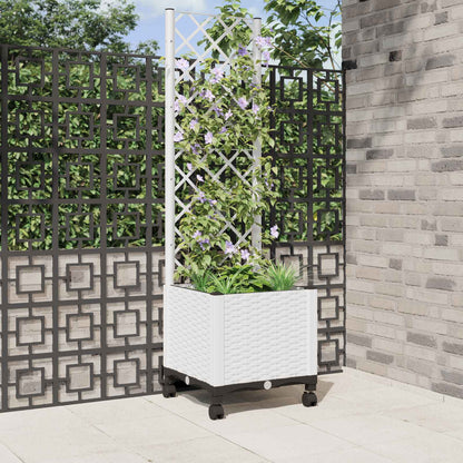 Jardinera Con Enrejado Y Ruedas Blanco 40 X 40 X 146 Cm Pp_1