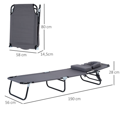 Outsunny Tumbona Plegable De Jardín Con Respaldo Ajustable Almohada Acero Gris_2