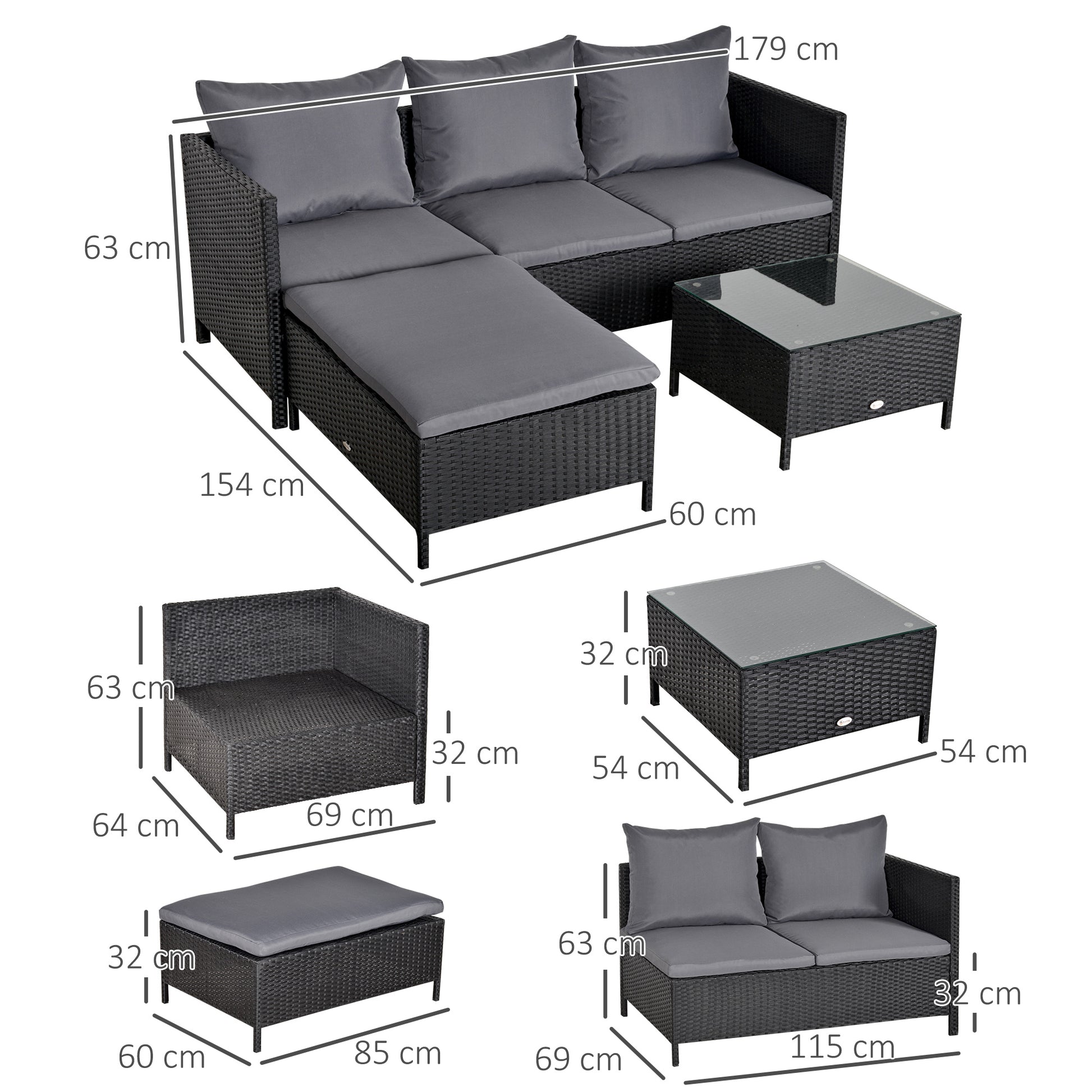 Outsunny Conjunto De Muebles De Jardín De Ratán Con Cojines Acolchados Metal_2