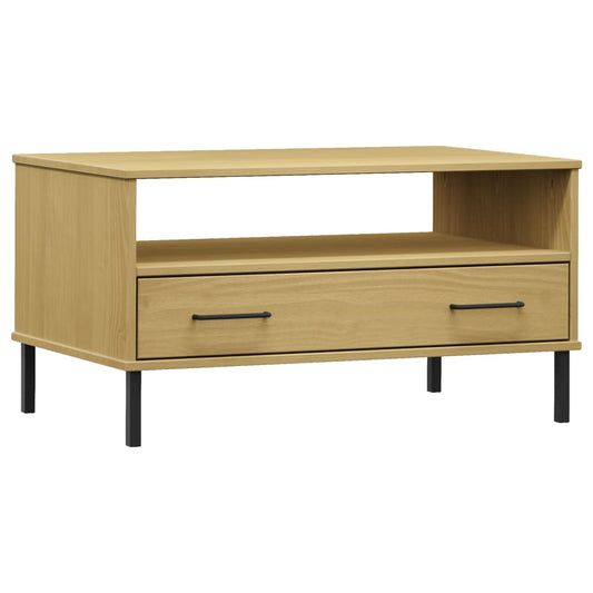 Mesa De Centro Patas Metal Oslo Madera Maciza Marrón 85x50x45cm_0